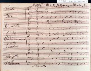 J Haydn 66. szimfóniájában B-dúr menüett kottájának első oldala