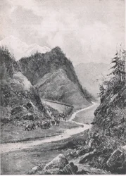 Afganisztán: A kabuli hadoszlop menete Handahárba, 1880. augusztus, illusztráció a brit szárazföldi és tengeri csatákból, 1915