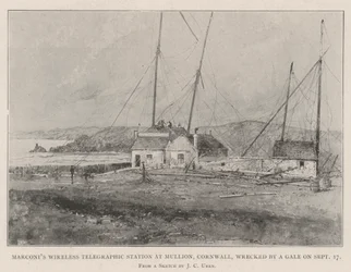 Marconi vezeték nélküli távíró állomása a Cornwall állambeli Mullionban, szeptember 17-én tönkrement egy gázló által