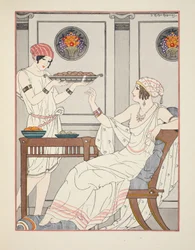 Szezámtorták és mézes édességek mértéktelen fogyasztása, illusztráció a Hippokratész műveiből, 1934