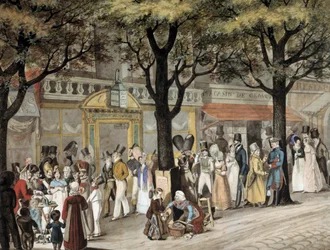 Séta a párizsi körúton 1819-ben Joseph Louis Bellange (1800-1866) akvarellje 1819 Párizs, Musee Carnavalet