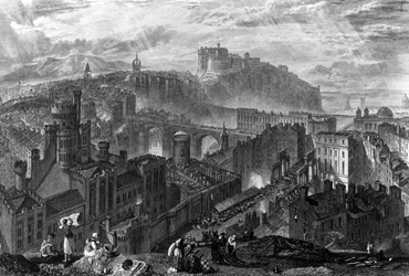 Edinburgh a Calton Hillről, George Cooke metszete, 1820