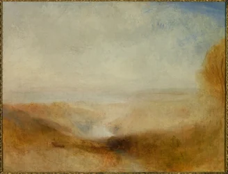 Táj egy folyóval és egy öböllel a távolban. Joseph Mallord William Turner (1775-1851) festménye is: „A Severn és a Wye összefolyása”