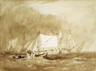 Szállítási jelenet, halászokkal, 1815-20 körül (ecset és barna tinta papíron)