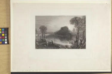 Tamworth kastély, Staffordshire (rézkarc és gravírozás indiai papírra, chine collé)