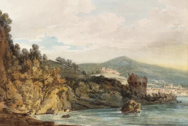 A part Vietri alatt, Salerno a távolban, a kastély a Torre Crestarella fölött látható