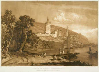 Thun városa, a „Liber Studiorum”-ból, Thomas Hodgetts vésette, 1816