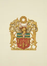 A pékek címere „H.Y” felirattal. és „Prayes God for all”, 1830 körül (ceruza és akvarell papíron)