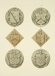 Címerek sírkövön a Szent Tamás-templomban (akvarell papíron)