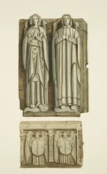 Thomas Rowley és felesége síremlékei a Szent János-templom kriptájában (akvarell papíron)