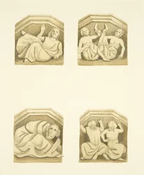Négy rácsos St Mary Redcliffe északi verandáján (eredetileg alátámasztó szobrok) (akvarell papíron)