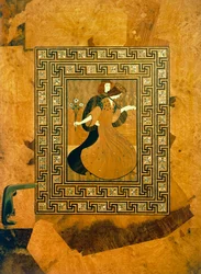 Galáns jelenet, dekoratív berakás a zeneterem ajtaján, Joseph Maria Olbrich (1867-1908) rajza, Bécs, Ausztria