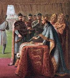 János angol király aláírja a Magna Cartát a következőből: Pictures of English History, 1868