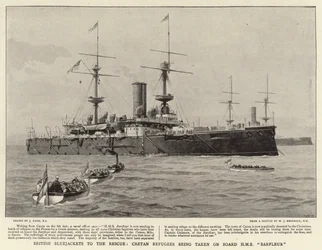 Brit kékkabátosok a megmentésre, a krétai menekülteket a HMS Barfleur fedélzetére szállítják