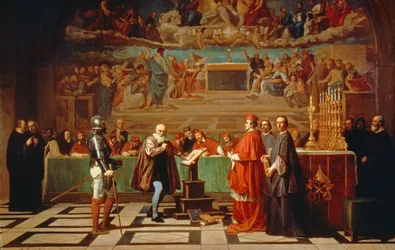 Galileo Galilei (1564-1642) a Szent Hivatal tagjai előtt a Vatikánban, 1633-ban, 1847-ben