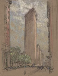 Pennell rajza a Flatiron épületről, 1904 körül (ceruza és zsírkréta papíron)