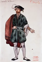 Jelmez Faust szerepéhez Hector Berlioz Faust elkárhozása című művében, Joseph Porphyre Pinchon (1871-1953) vázlata