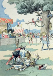 Renard és Ysengrin csatája, G. Le Cordier "Renard mester kalandjai" című művéből, 1900 körül (színes litográfia)