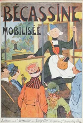 Becassine távozása, a "Becassine Mobilisee" címlapja, a "la Semaine de la Suzette" című lapból, 1914 körül (színes litográfia)