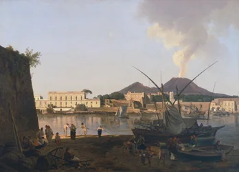 Granatello kikötője Porticiben, Nápoly közelében, Josef Rebell (1787-1828) műve, Olaszország, 20. század