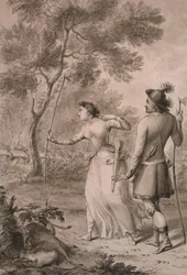 Robin Hood és Clarinda Hunting Deer