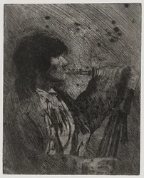 Dudán játszó férfi, Sigmund Abeles és Edmond Casarella nyomta