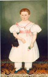 Lány retikulával és rózsával, 1840 körül (olaj, vászon)