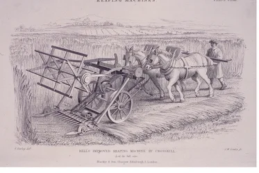 A Bells továbbfejlesztette a Crosskill aratógépét, 1840-es évek.