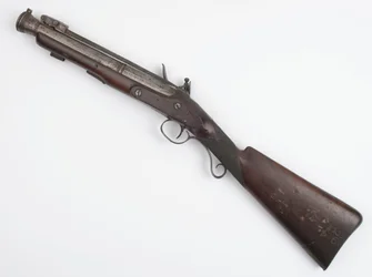 Blunderbuss rugós bajonettel, ír önkénteseknek kiállított, 1815 körül (bunderbuss, flintlock)