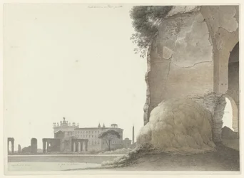 A Laterano-i San Giovanni-bazilika, a Minerva Medica templommal az előtérben A Laterano-i San Giovanni templom, jobbra az előtérben a Minerva Medica templommal, Rómában