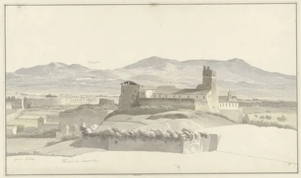 Caracalla fürdője Rómában, Frascatival a távolban De Thermen van Caracalla, Róma, met de Porta Latina en in de verte Frascati