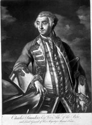 Sir Charles Saunders admirális (kb. 1713-75) A Kék század admirálisának portréja, metszet: James McArdell (kb. 1729-65) (metszet)