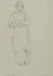 Fiatal lány tejesdobozban, 1831 (grafit, szőtt papíron)