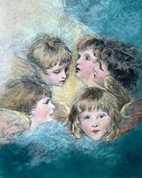 Angyalfejek - Egy gyermekportré tanulmány különböző nézetekben. Sir Joshua Reynolds (1723 - 1792) angol festő 1786/1787-ben készült olajfestménye. A kép keletkezési ideje: 1910 körül. Carl Simon Archívum