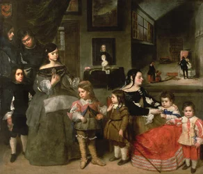 A művész családja: balra a művész Diego Velázquez lányával kötött első házasságából született négy gyermeke, Gaspar, Melchior, Baltasar és Maria Teresa; jobbra második felesége, Francisc