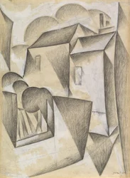 Házak Párizsban, Place Ravignan, 1911 (fekete kréta és gouache fehér fektetett papíron)