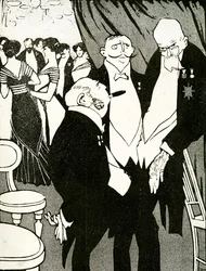 Orosz követ vitatja meg Törökország védelmét más vezetőkkel egy konferencián, 1908.