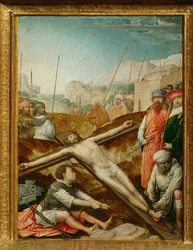 Krisztus a keresztre szegezve (festmény tölgyfára)
