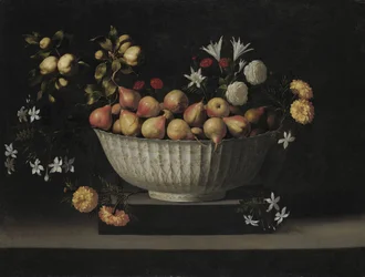 Virágok és gyümölcsök egy kínai tálban, c. 1645.