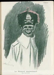 Illusztráció: Abel Faivre (1867-1945) a „” Fantasio” című filmben, 01/05/15 - A hálás huszár - 14-18-as háború, Németország porosz - II. Vilmos, Kaszás/elvtárs - Halál, FacesRiantes