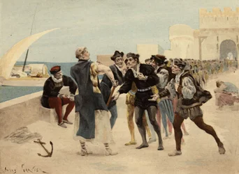 Jean testvér, a Seuille-i apátság szerzetese húsz ecu aranyat ajánlott fel a Chiquanous-nak azért, aki elfogadja, hogy megverjék. Pantagruel. Jules Garnier illusztrációja. In "Rabelais et l