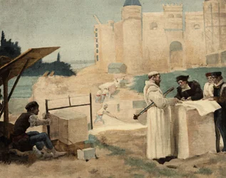 Jean testvér, a Seuille apátság szerzetese, a thelemei apátság építésének felügyelője. Gargantua. Jules Garnier illusztrációja. In "Rabelais et l
