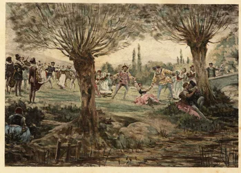 Táncosok és zenészek a Mardi Gras buli alatt. Gargantua. Jules Garnier illusztrációja. In "Rabelais et l