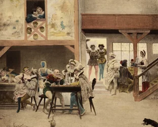 Egy Chinon-i szálló belsejében. Pantagruel és Panurge a megállóban. Pantagruel. Jules Garnier illusztrációja. In "Rabelais et l