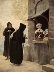 Panurge a Kolduló Testvérek Rendjének apácáihoz szól. Pantagrue l. Jules Garnier illusztrációja. In "Rabelais et l