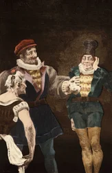 Panurge pénzt ad egy férfinak, hogy elvegyen egy öregasszonyt. Pantagruel. Jules Garnier illusztrációja. In "Rabelais et l