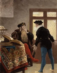 A filozófus Trouillogan és Panurge Panurge házasságáról beszélgetnek. Pantagruel. Illusztráció: Jules Garnier. In: "Rabelais és Jules Garnier művei".