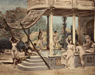 Fürdőző nők a thelemei apátságban. Gargantua. Jules Garnier illusztrációja. In "Rabelais et l