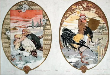 Kakas és tyúkok, paravánterv, 1900 körül
