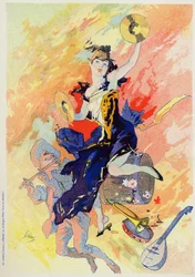 Művészet. Szórakozás. A zene. Jules Cheret allegóriája, Franciaország, 1890 körül (plakát)